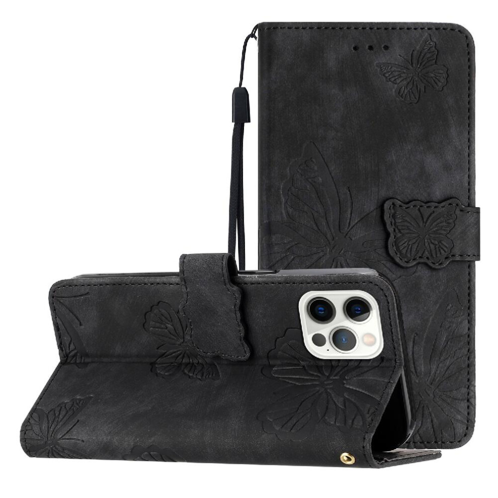 (Black) Case For Iphone 13 Pro Card Slots Holder Wallet Pu Leather Magnetic Closure Butterfly Black 764563766833