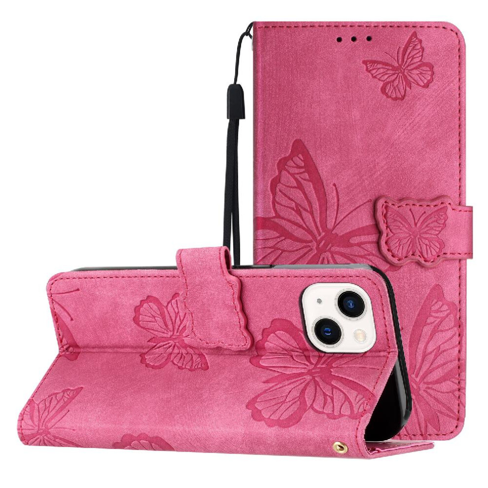 (Red) Case For Iphone 13 Mini Pu Leather Magnetic Closure Wallet Card Slots Holder Butterfly Red 764563766857