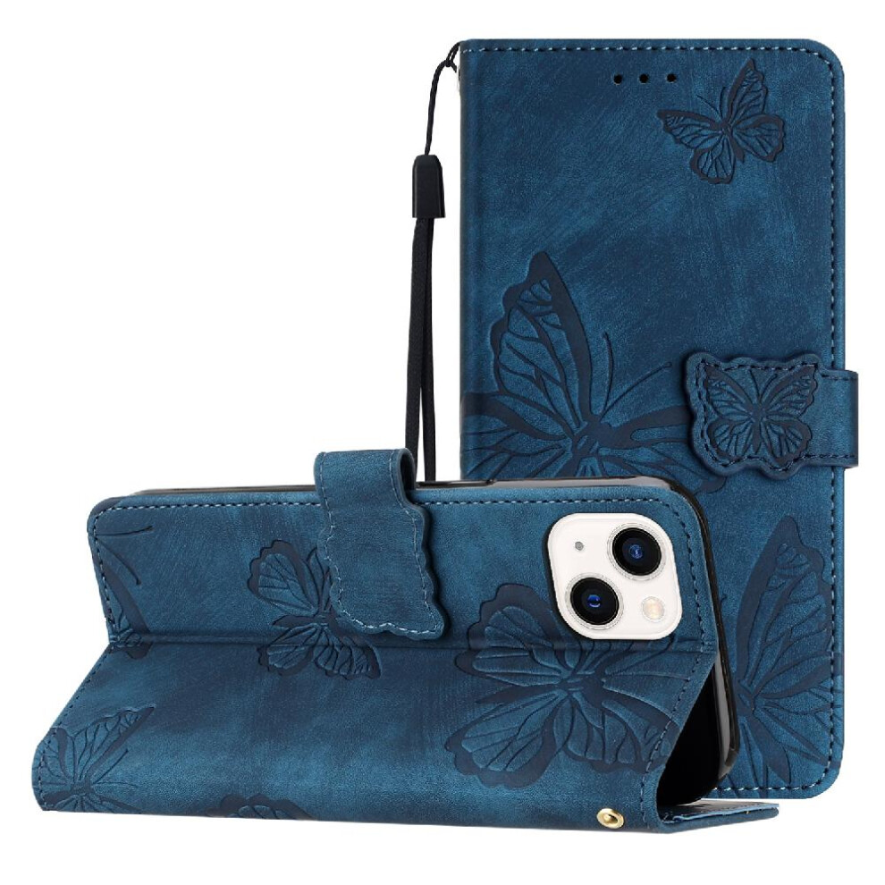 (Blue) Case For Iphone 13 Wallet Butterfly Pu Leather Card Slots Holder Magnetic Closure Blue 764563766963