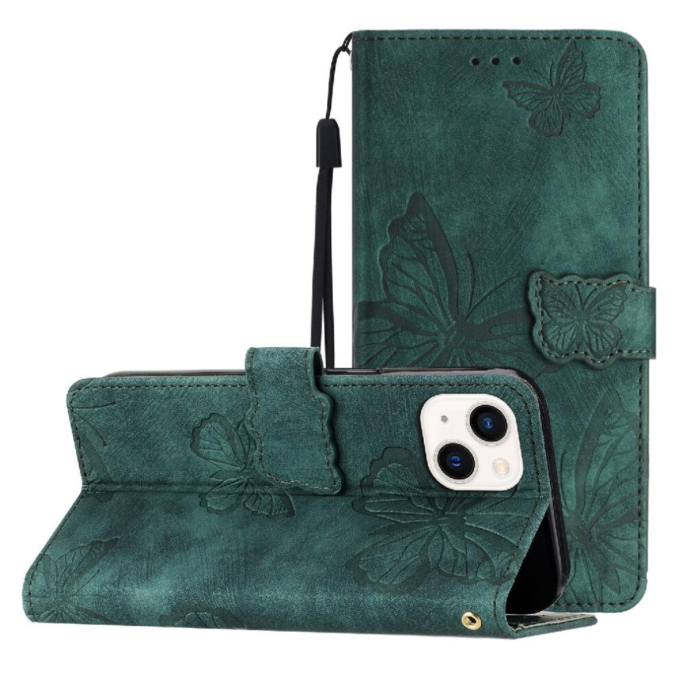 (Green) Case For Iphone 13 Wallet Butterfly Pu Leather Card Slots Holder Magnetic Closure Green 764563766949
