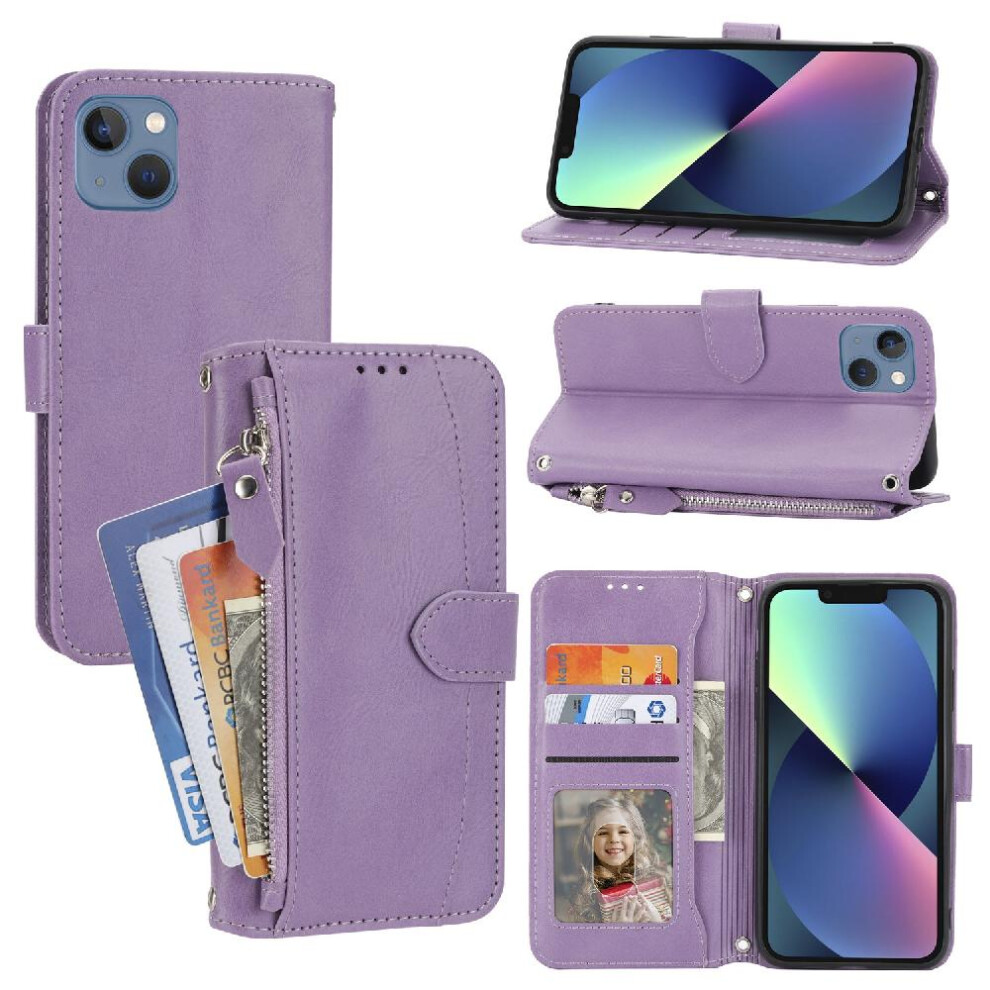 (Purple) Flip Case For Iphone 13 Mini Card Holder Pu Leather Kickstand Anti Scratch Magnetic Closure Purple 764563767144