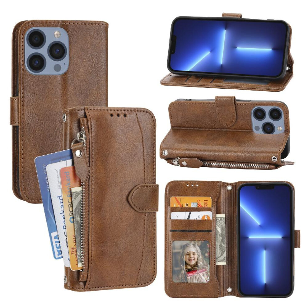 (Brown) Flip Case For Iphone 13 Pro Max Anti Scratch Kickstand Magnetic Closure Pu Leather Card Holder Brown 764563767229