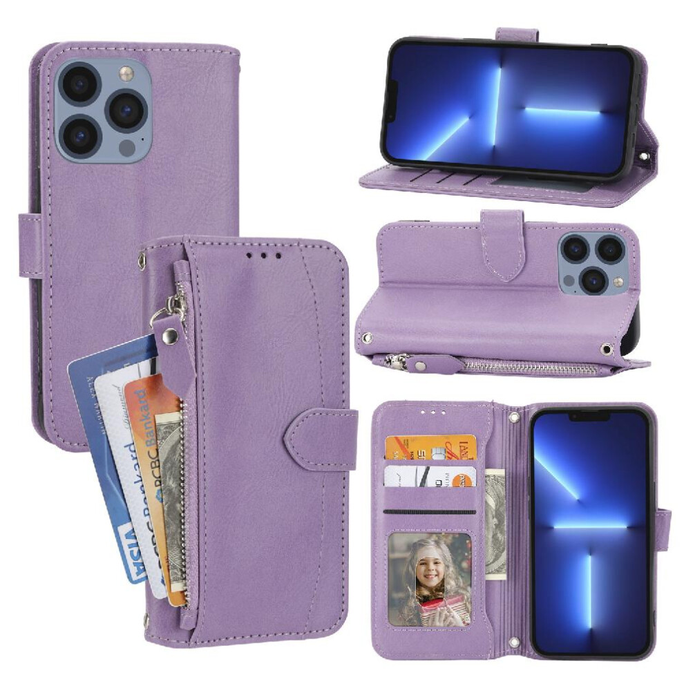 (Purple) Flip Case For Iphone 13 Pro Max Anti Scratch Kickstand Magnetic Closure Pu Leather Card Holder Purple 764563767205