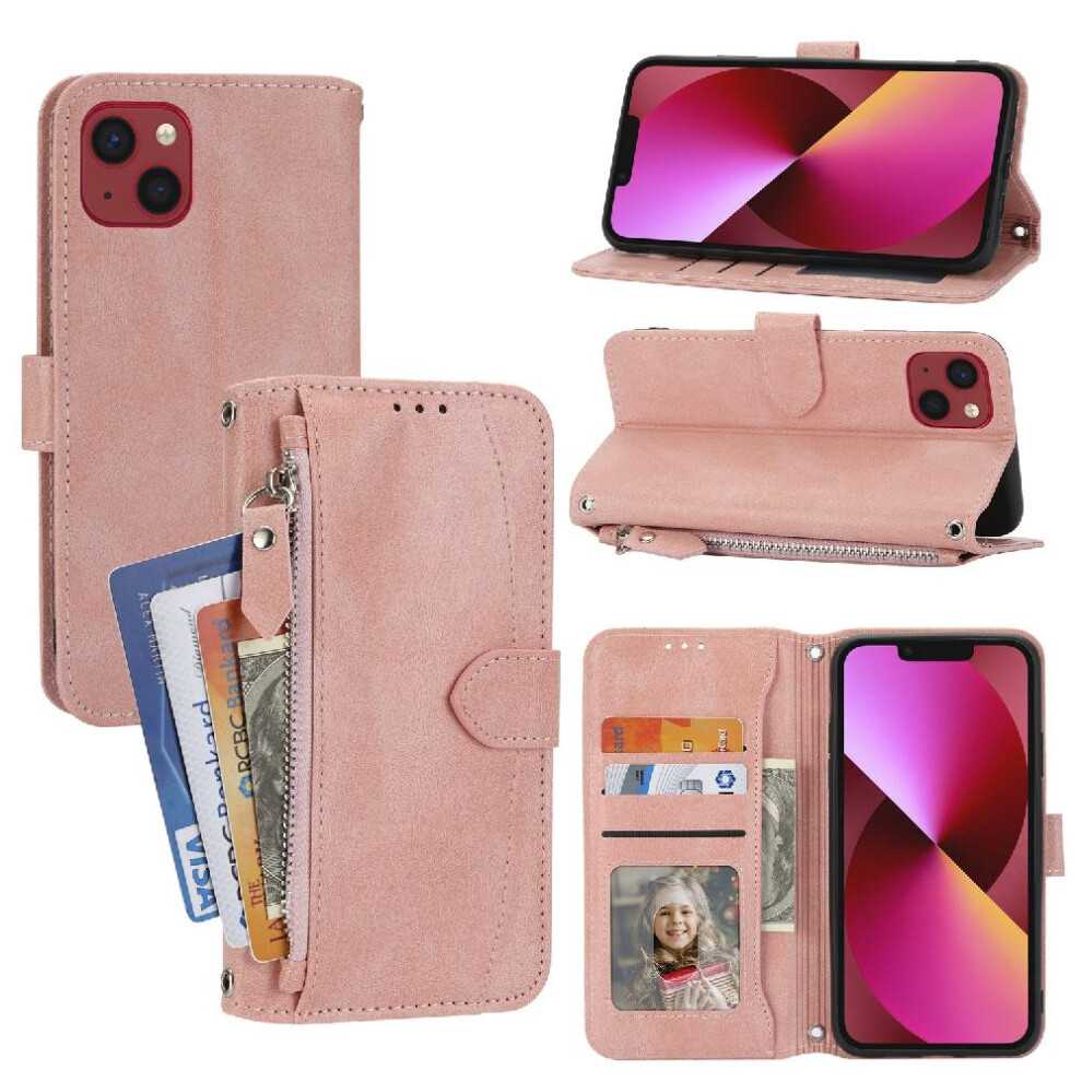 (Pink) Flip Case For Iphone 13 Card Holder Pu Leather Kickstand Anti Scratch Magnetic Closure Pink 764563767304