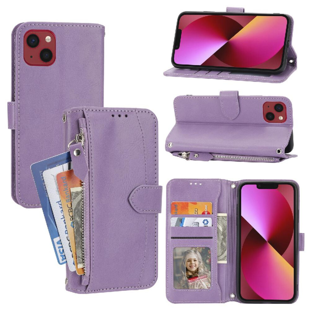 (Purple) Flip Case For Iphone 13 Card Holder Pu Leather Kickstand Anti Scratch Magnetic Closure Purple 764563767328
