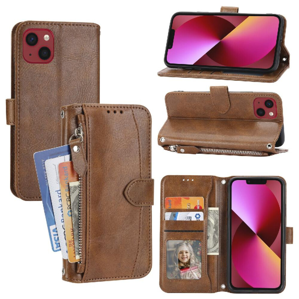 (Brown) Flip Case For Iphone 13 Card Holder Pu Leather Kickstand Anti Scratch Magnetic Closure Brown 764563767342