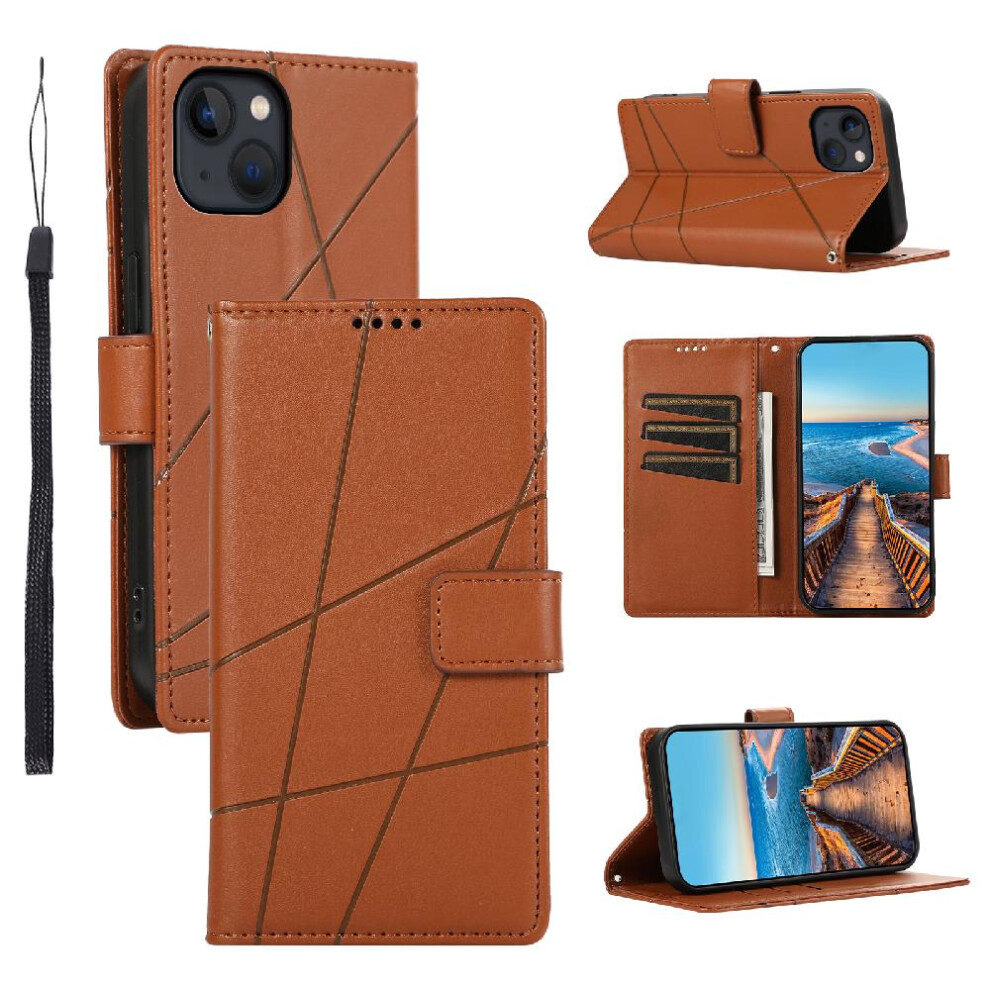 (Brown) Flip Case For Iphone 13 Shockproof Three Card Slots Kickstand Shock Absorbing Brown 764563767397