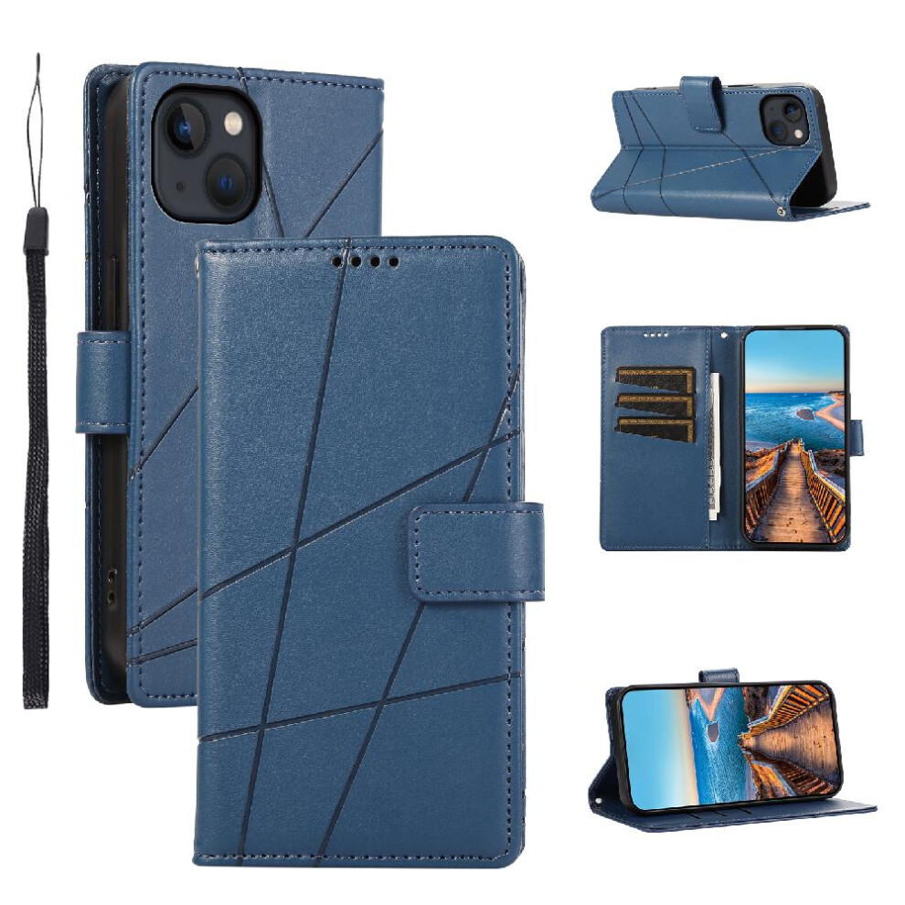 (Blue) Flip Case For Iphone 13 Shockproof Three Card Slots Kickstand Shock Absorbing Blue 764563767366