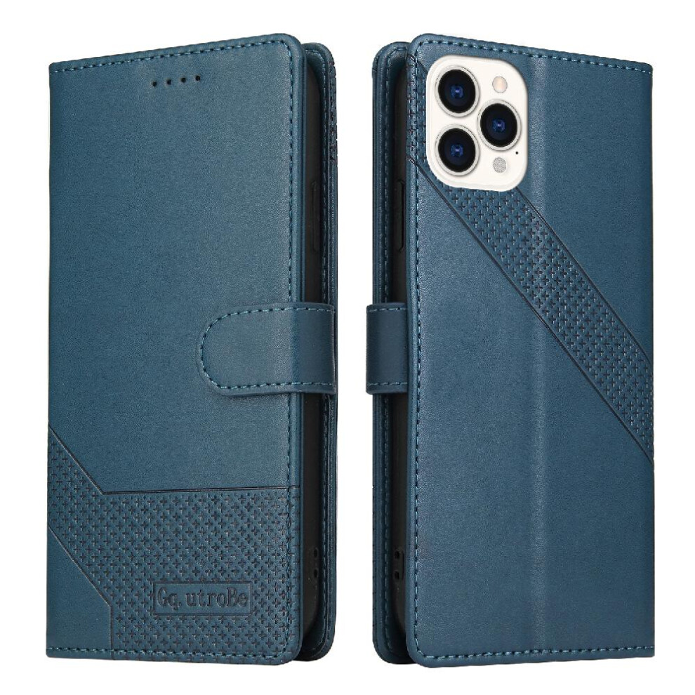 (Blue) Flip Case For Iphone 13 Pro Premium Leather Three Card Slots Kickstand Blue 764563767809