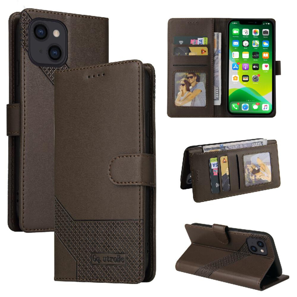 (Brown) Flip Case For Iphone 13 Three Card Slots Kickstand Premium Leather Brown 764563767861