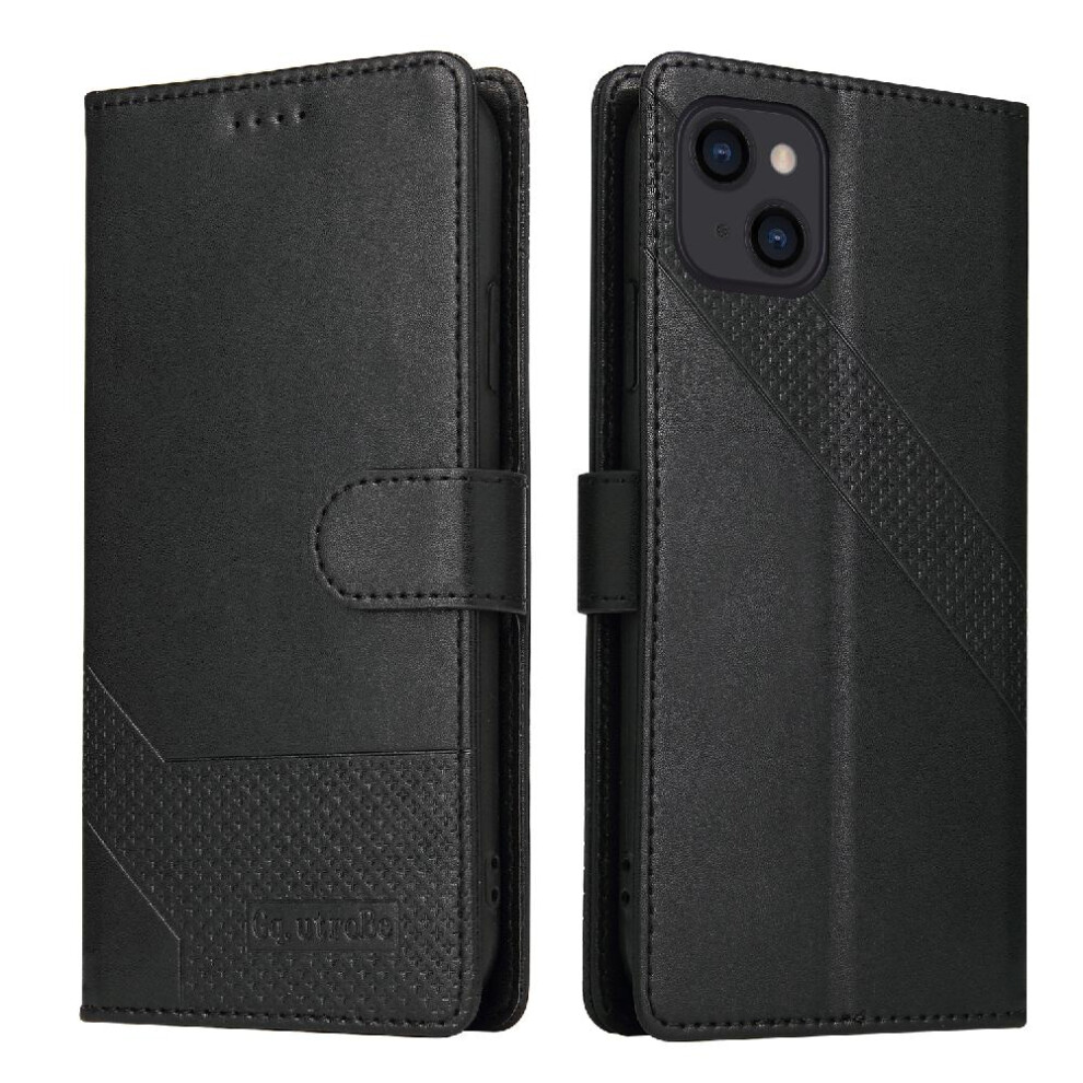 (Black) Flip Case For Iphone 13 Three Card Slots Kickstand Premium Leather Black 764563767847