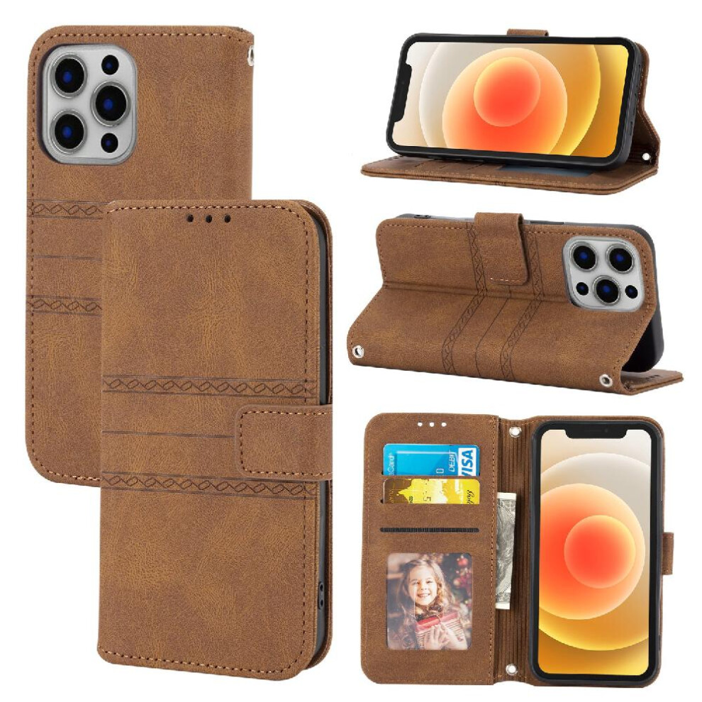 (Brown) Flip Case For Iphone 13 Pro Max Pu Leather Wallet Case Shockproof Protective Magnetic Closure Kickstand Brown 764563768936