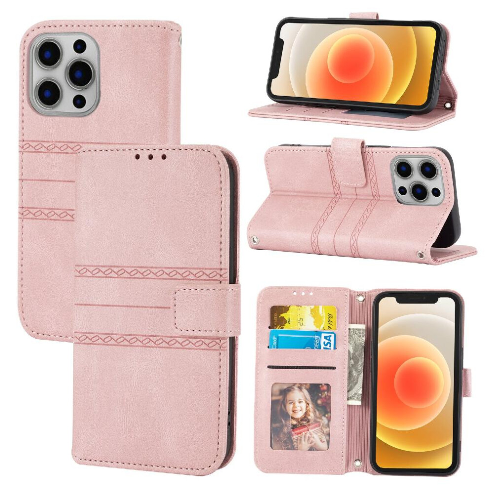 (Pink) Flip Case For Iphone 13 Pro Magnetic Closure Kickstand Pu Leather Shockproof Protective Wallet Case Pink 764563768974