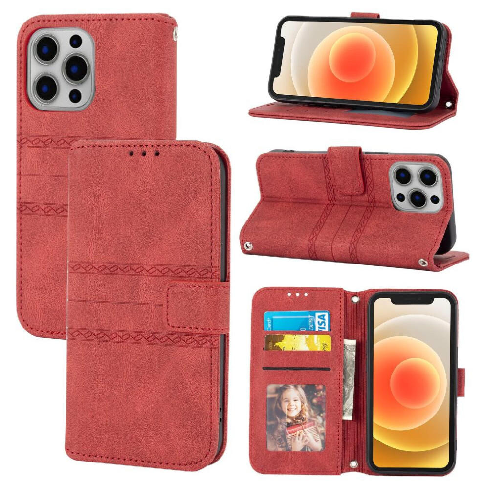 (Red) Flip Case For Iphone 13 Pro Magnetic Closure Kickstand Pu Leather Shockproof Protective Wallet Case Red 764563768981