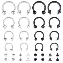 Wgewfhdf 16PCS Nose Rings Septum Piercing Jewellery Stainless Steel 6mm-12mm Silver Horseshoe Body Piercing Jewelry Earrings Lip Rings for Wo