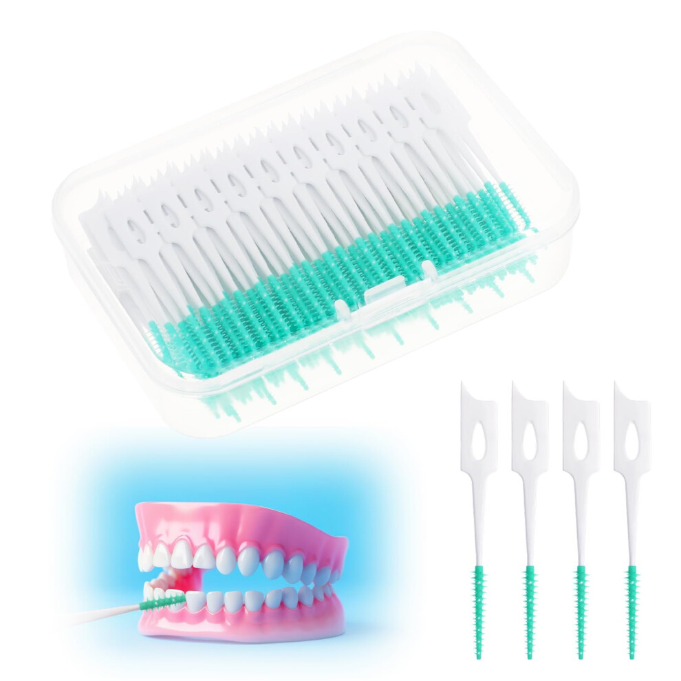 400pcs Soft Interdental Brushes - Toothpick Brushes for Cleaning Between Teeth, Disposable Floss Brushes, Green Color, 400 Pieces for Oral H