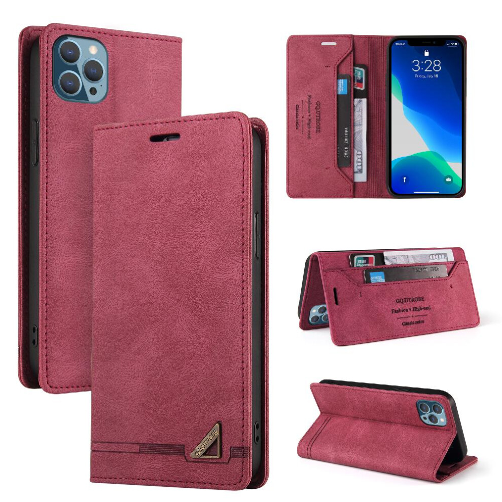 (Red) Case For Iphone 13 Pro Premium Leather Premium Leather Two Card Slots Kickstand Red 764563770946