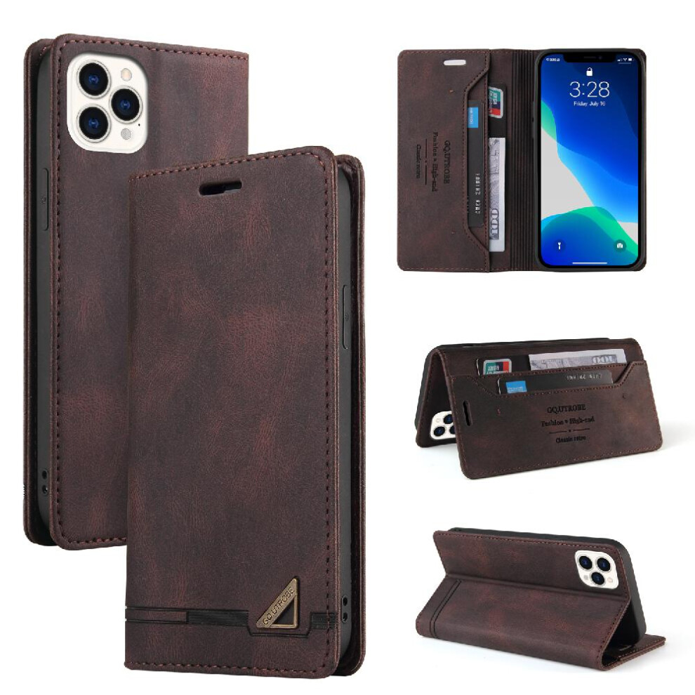 (Brown) Case For Iphone 13 Pro Max Two Card Slots Premium Leather Kickstand Premium Leather Brown 764563770878