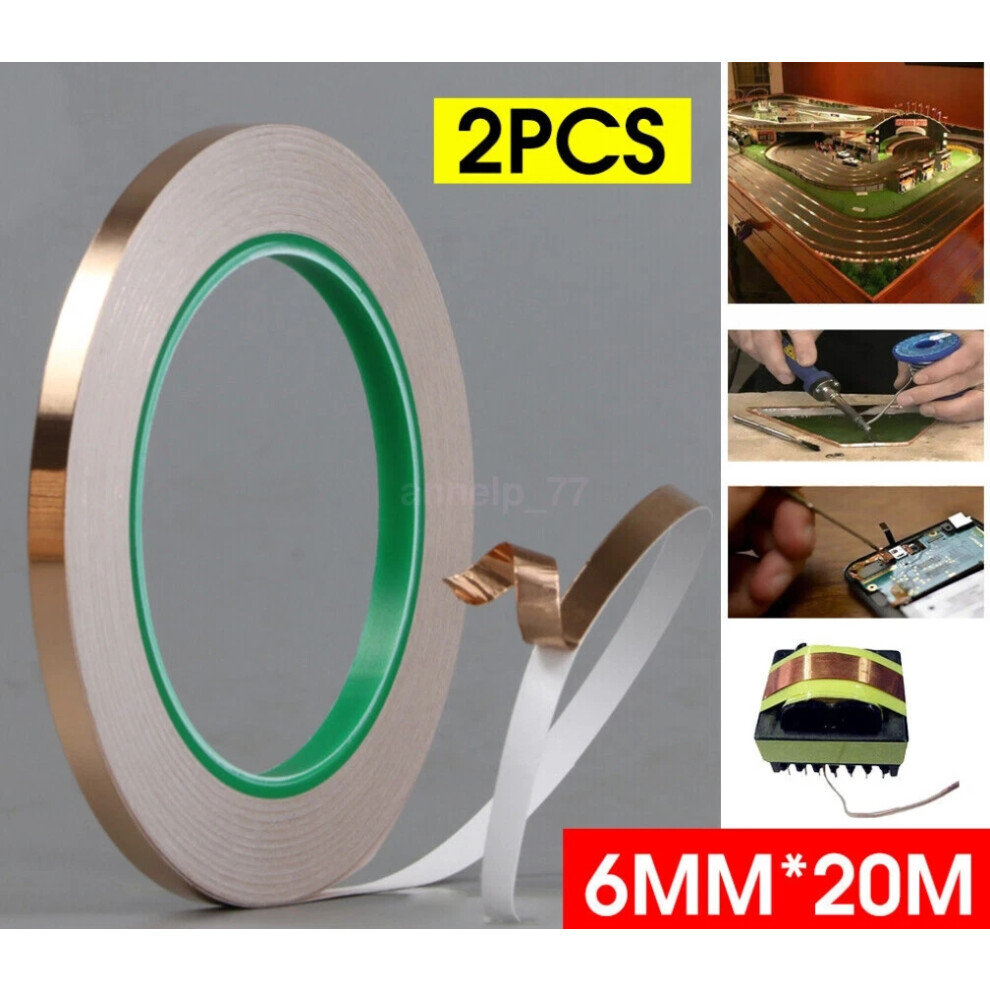 2x Conductive Copper Adhesive Foil High Heat Temperature Tape 6mm*20m New-image-OPC-PHQMJ2F-NEW