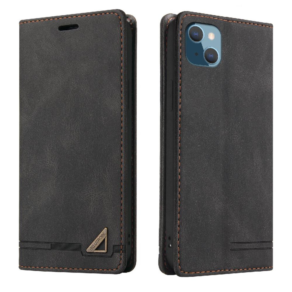 (Black) Case For Iphone 13 Mini Premium Leather Two Card Slots Kickstand Premium Leather Black 764563770977