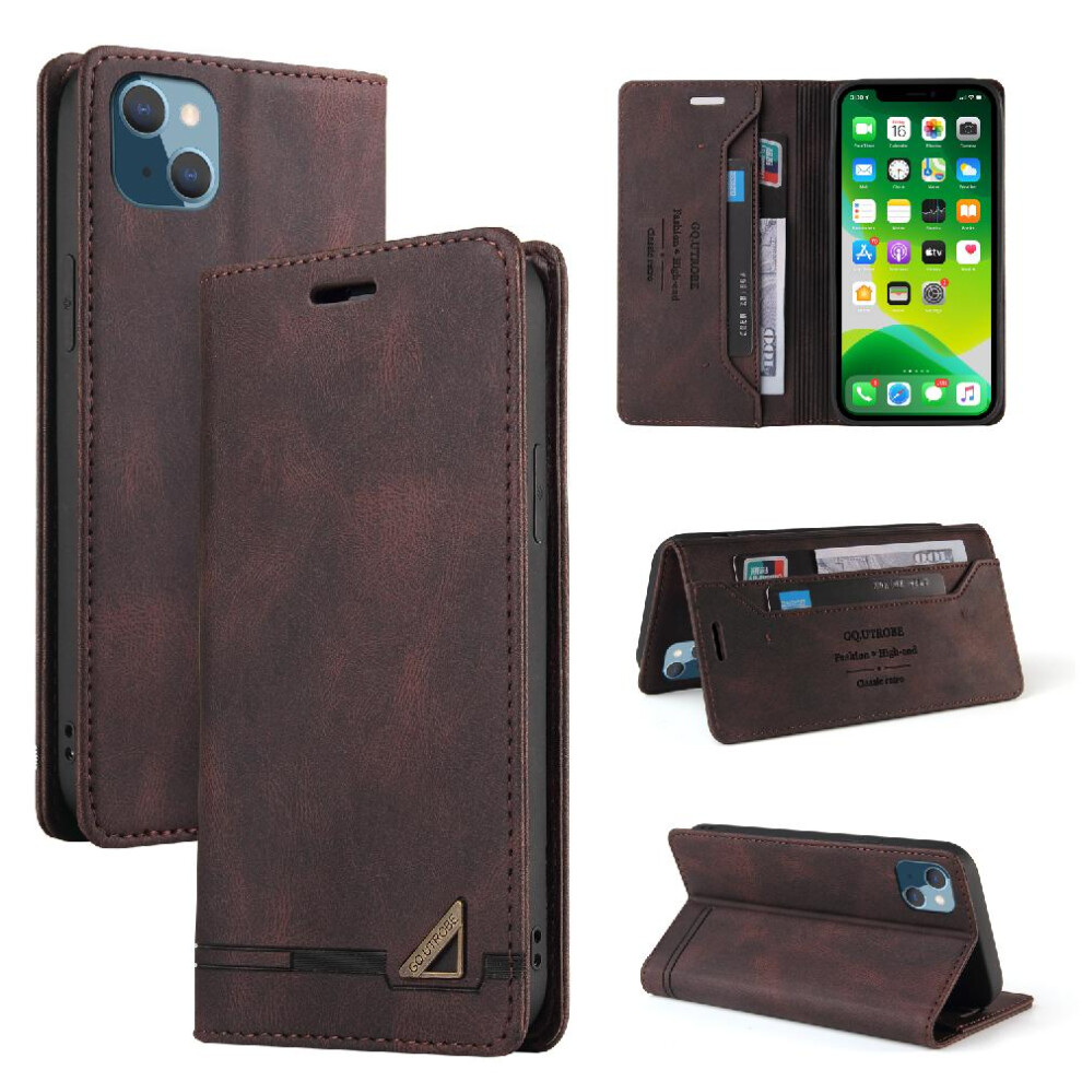 (Brown) Case For Iphone 13 Mini Premium Leather Two Card Slots Kickstand Premium Leather Brown 764563770953