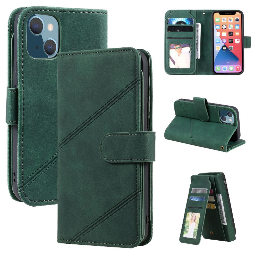 (Green) Case For Iphone 13 Magnetic Wristband Card Holder Kickstand Wallet Flip Folio Pu Leather Green 764563771110