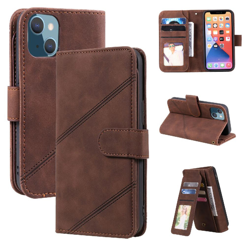 (Brown) Case For Iphone 13 Magnetic Wristband Card Holder Kickstand Wallet Flip Folio Pu Leather Brown 764563771127