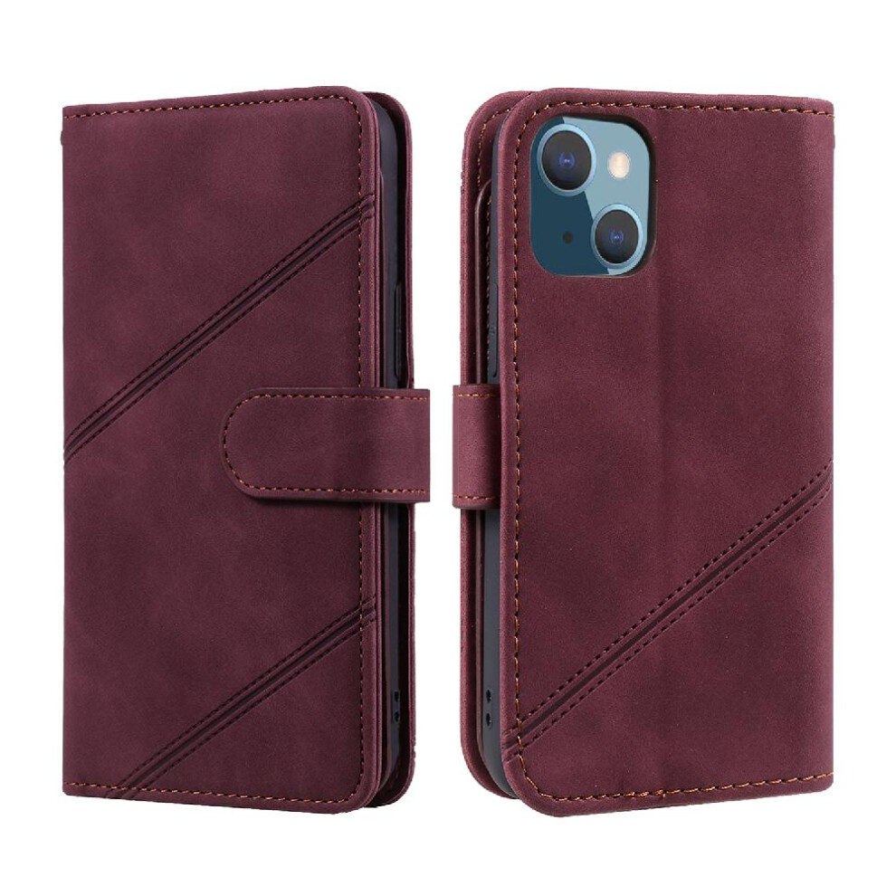 (Red) Case For Iphone 13 Magnetic Wristband Card Holder Kickstand Wallet Flip Folio Pu Leather Red 764563771097