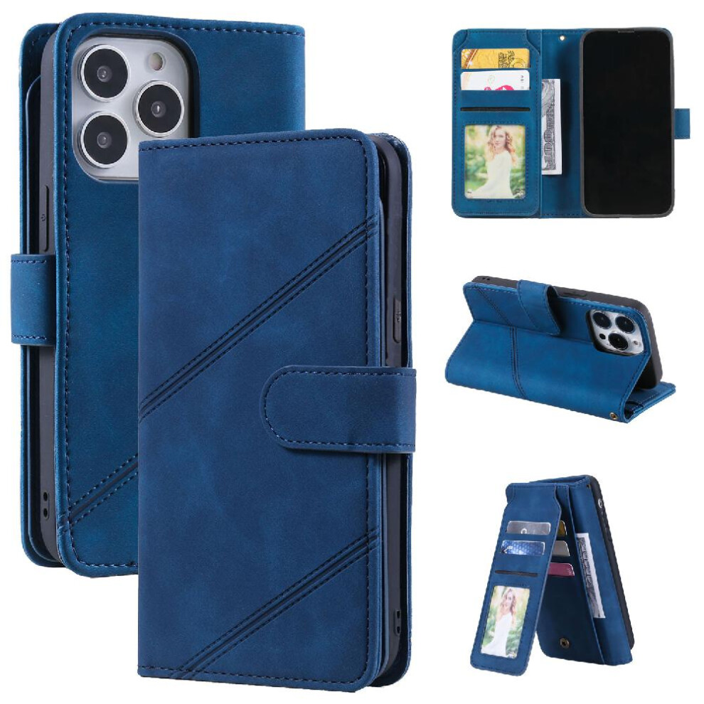 (Blue) Case For Iphone 13 Pro Pu Leather Magnetic Card Holder Kickstand Wristband Wallet Flip Folio Blue 764563771202