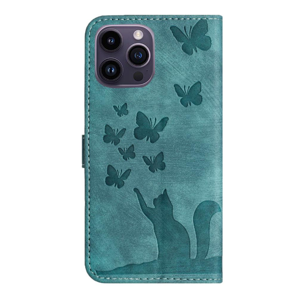 (Blue) Case For Iphone 13 Pro Holder Cover Wallet Case Card Pocket Embossed Butterfly Cat Flip Folio Blue 764563771264