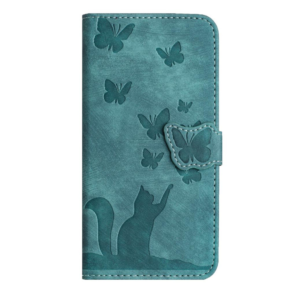 (Blue) Case For Iphone 13 Flip Folio Wallet Case Holder Cover Card Pocket Embossed Butterfly Cat Blue 764563771417