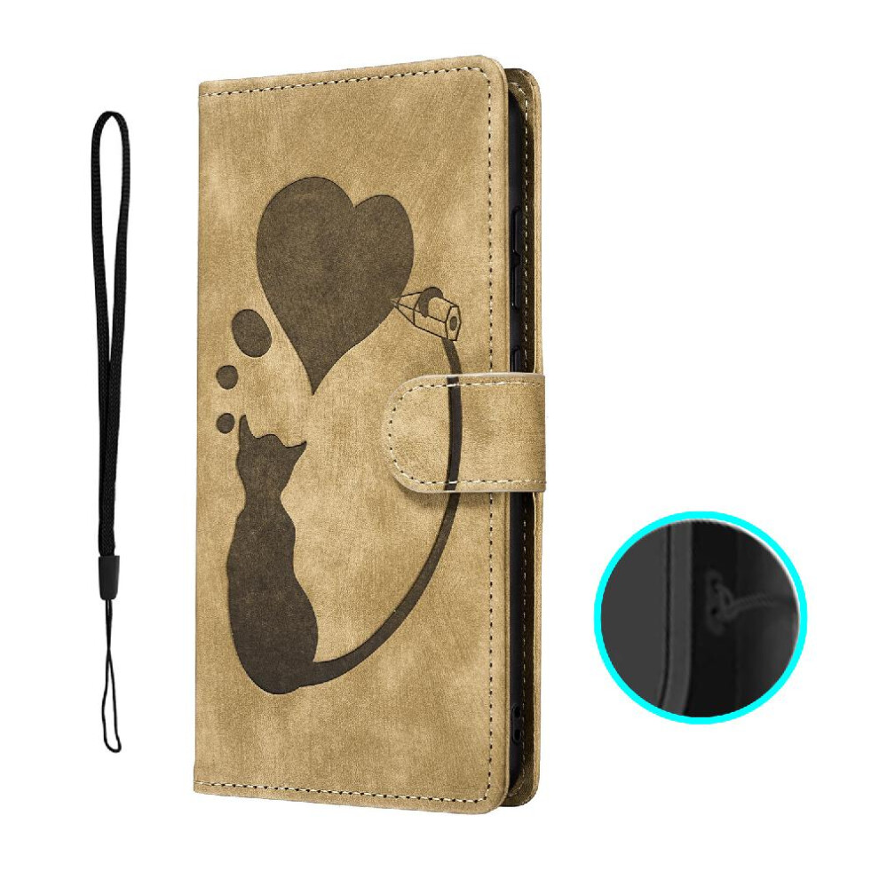 (Yellow) Case For Iphone 13 Embossed Cute Cat Card Pocket Flip Folio Wallet Case Holder Cover Yellow 764563772117