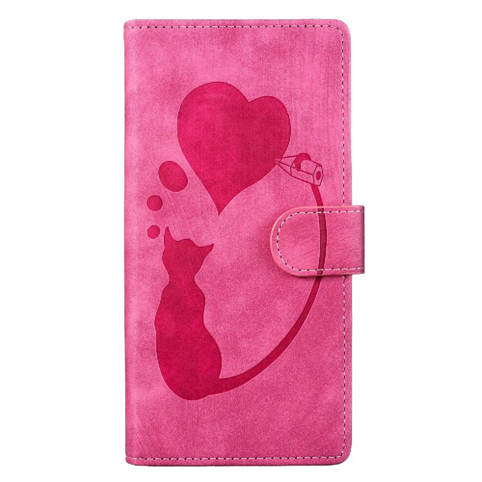 (Red) Case For Iphone 13 Embossed Cute Cat Card Pocket Flip Folio Wallet Case Holder Cover Red 764563772148