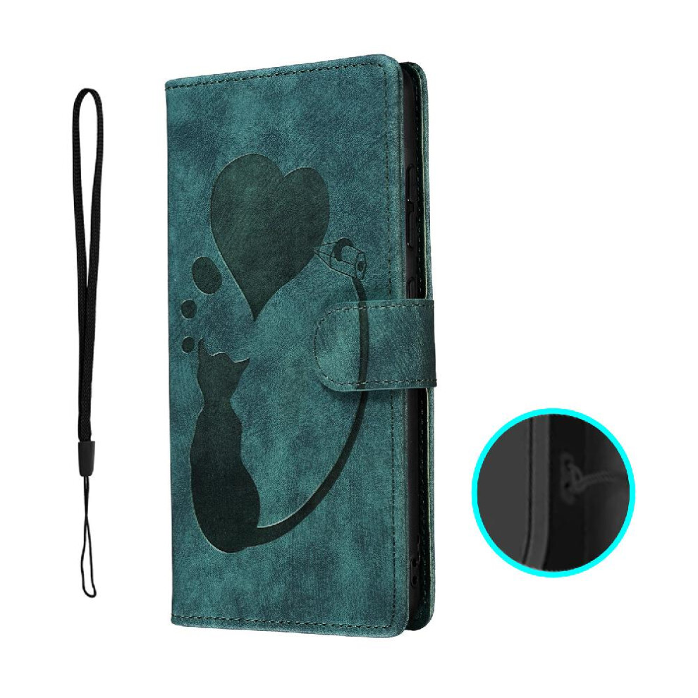 (Green) Case For Iphone 13 Embossed Cute Cat Card Pocket Flip Folio Wallet Case Holder Cover Green 764563772131