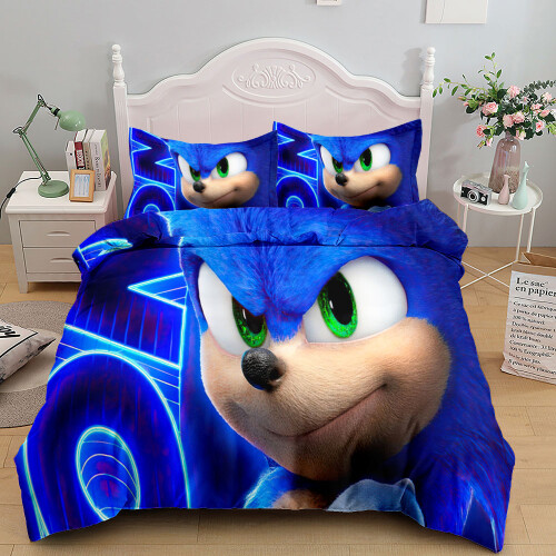 Bettbezug-Set mit Lightning Sonic-Print, 012530, Einzelbett, 135 x 200 cm