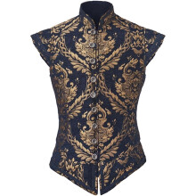 (Blue, L) Mens Tudor Vest Victorian Suit Vest Tudor Jerkin Gothic Steampunk Waistcoat