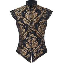 (Black, XL) Mens Tudor Vest Victorian Suit Vest Tudor Jerkin Gothic Steampunk Waistcoat