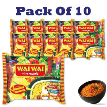 Wai Wai Noodles Chicken - 70g ( Pack of 10) | Ready-to-Eat or Cook | Spicy & Savoury Taste | Quick Meal Snack
