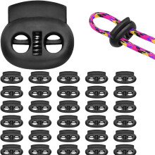 50 Pack Dual-Loch Cord Schlösser - schwarze Feder geladen Toggle Befestigungen für Schnüre, Hoodies, Taschen, Jacken, langlebige Plastik Run