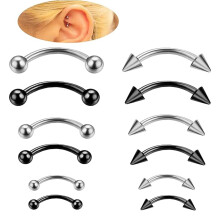 AXOBOG 8PCS Body Piercing Schmuck Set, 16G gebogen Barbell für Augenbrauen, Bauch, Lippen und Septum Piercing, enthält 6MM / 8MM / 10MM / 12