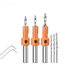 3 Set verstellbare Tiefe Countersink Bohrböcher mit Anschlägen - 8mm Multi-Größe (3/3.2/3.5x8mm) Holzbearbeitung Countersink Bit Kit für DIY