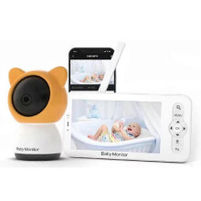 (Orange) 5" Baby Monitor with Camera and Audio, Night Vision,Feeding Reminder,2-Way Talk,Temperature,8 Lullabies