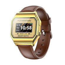 (Gold Leather) KW18 Smart Watch Sports IP67 Waterproof BT Sleep Heart Rate Blood Pressure Monitor Wristwatch