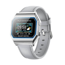 (Grey Leather) KW18 Smart Watch Sports IP67 Waterproof BT Sleep Heart Rate Blood Pressure Monitor Wristwatch
