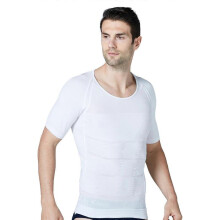 (S, White) Men's Bodysuit Short Sleeve Corset Waist Tightening Body Shaper Men Gynecomastia Shapewear