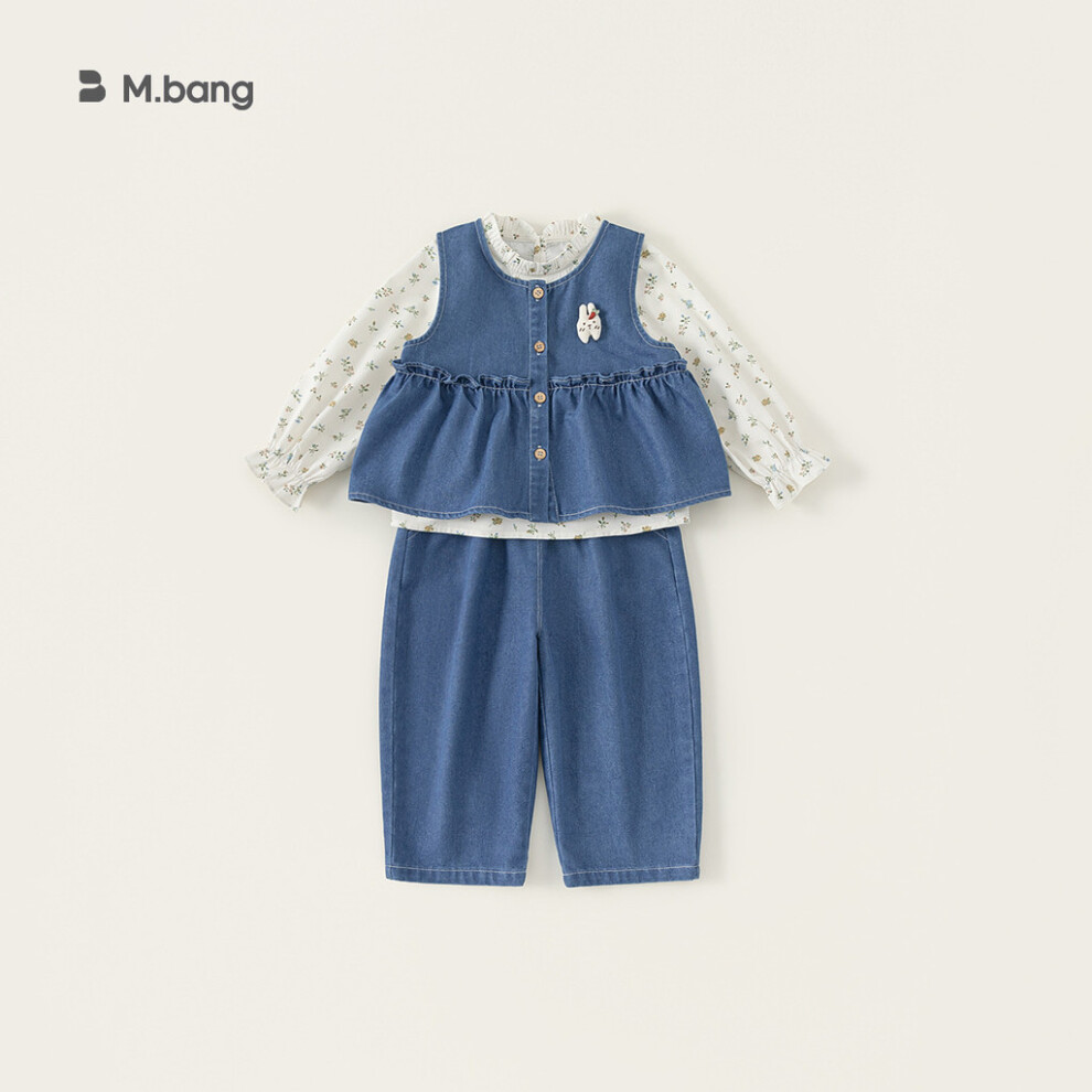 (130cm)Gilet en jean fille pantalon et chemise en coton imprimé pour tenue décontractée et jeu