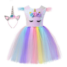 (140cm) Princess Tutu Unicorn Dress Sequin Cuff Girls Dresses