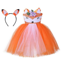 (M(3-4Y), M2332) Fox Tutu Dress for Girls Birthday Party Outfit with Headband