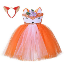(L(5-6Y), M233) Fox Tutu Dress for Girls Birthday Party Outfit with Headband