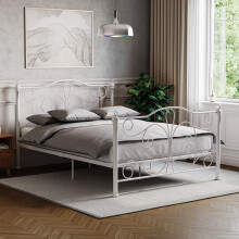 (Double, White) Chicago Metal Bed Frame Crystal Finials Slatted